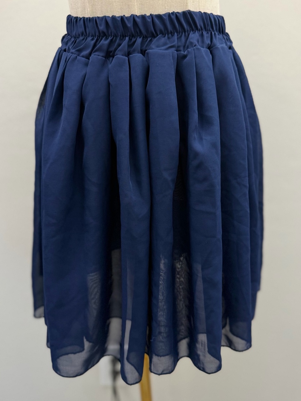 Navy Blue Chiffon Mini Skirt Women’s Sheer Layered Elastic Waist Flowy